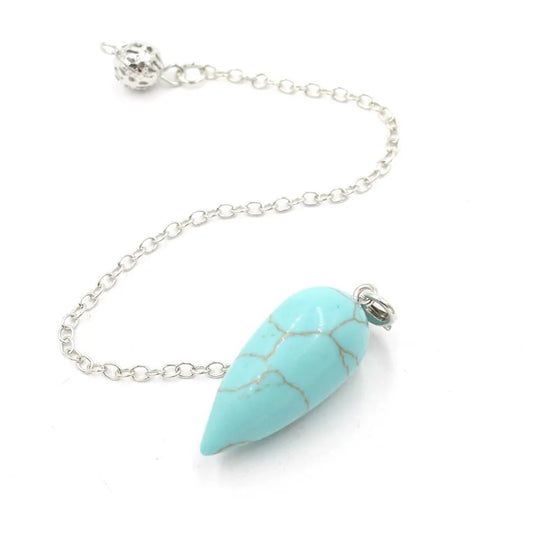 Pendule en Pierre Naturelle, Pendentif en Clip Turquoise, Goutte d'Eau de Guérison, Synchronisation, Radiesthésie, Reiki, T041