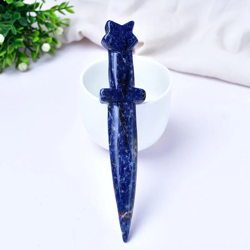 Aimant de sculpture de couteau en matériau naturel, décoration de maison, salle Katana, décorations de jardin, accessoires de décoration en pierre, pierres précieuses en cristal
