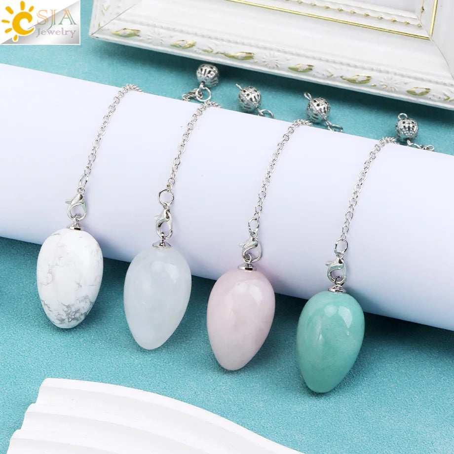 CSJA péndules en cristal pour radiesthésie Divination pierre naturelle pendentif en forme d'oeuf ésoteries radesthésie pendule Pendulo S973