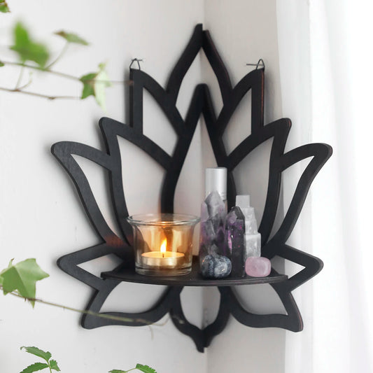 Annie-Étagère d'Angle en Clip, Présentoir Mural en Bois Noir, Étagères pour Huiles Essentielles, Décor Sorcier, Esthétique Spirituel