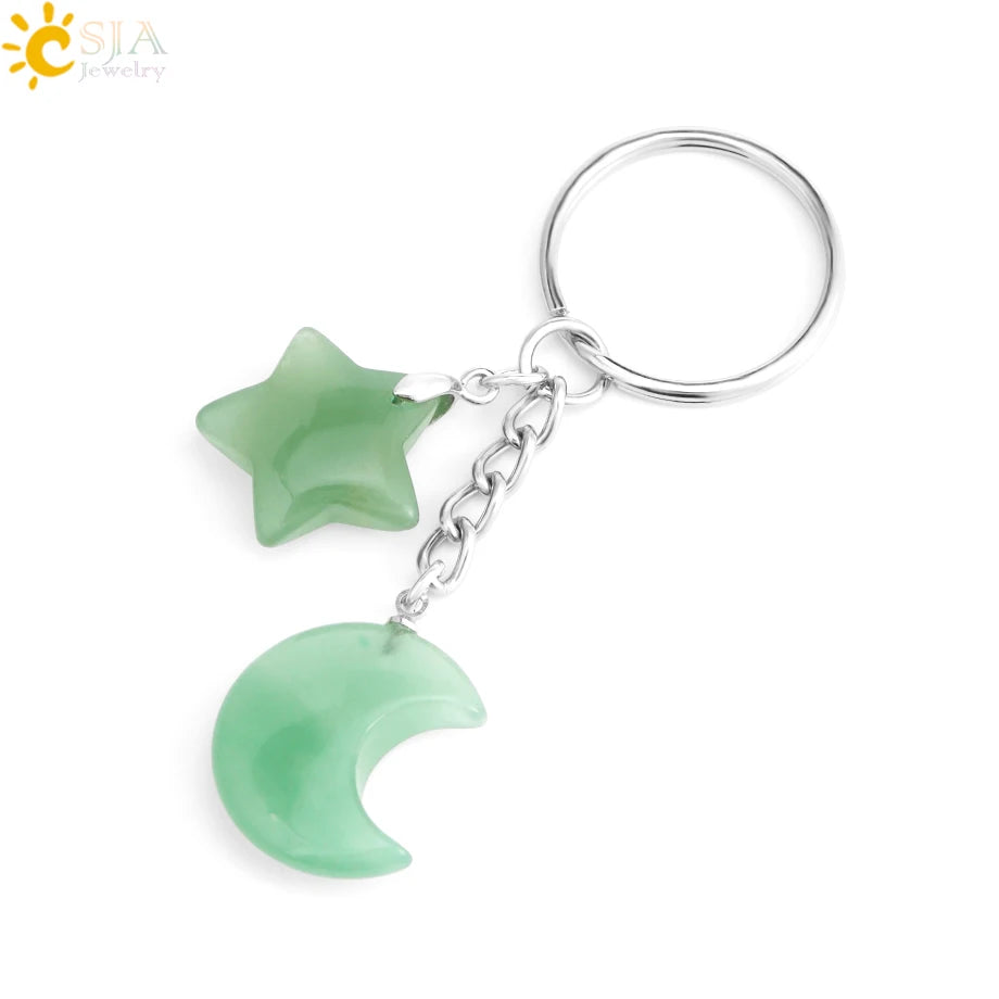 Porte-clés en pierre naturelle Healing, breloque étoile ChimMoon, pendentif en perle, porte-documents en argent, porte-clés, porte-clés de voiture, décoration de sac, porte clés pierres de protection lune