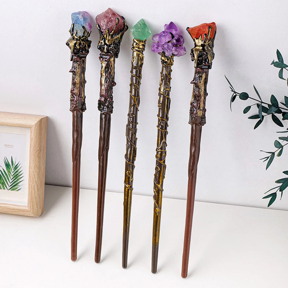 Bâton Magique de Sorcière, Quartz, Clip Naturel, Sceptre, Outil Rituel de Dégradation, Ornement d'Autel, Accessoire d'Halloween, Cadeau de Bijoux Fait à la Main, 1 Pièce