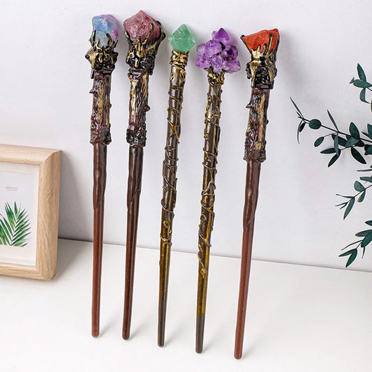 Bâton Magique de Sorcière, Quartz, Clip Naturel, Sceptre, Outil Rituel de Dégradation, Ornement d'Autel, Accessoire d'Halloween, Cadeau de Bijoux Fait à la Main, 1 Pièce
