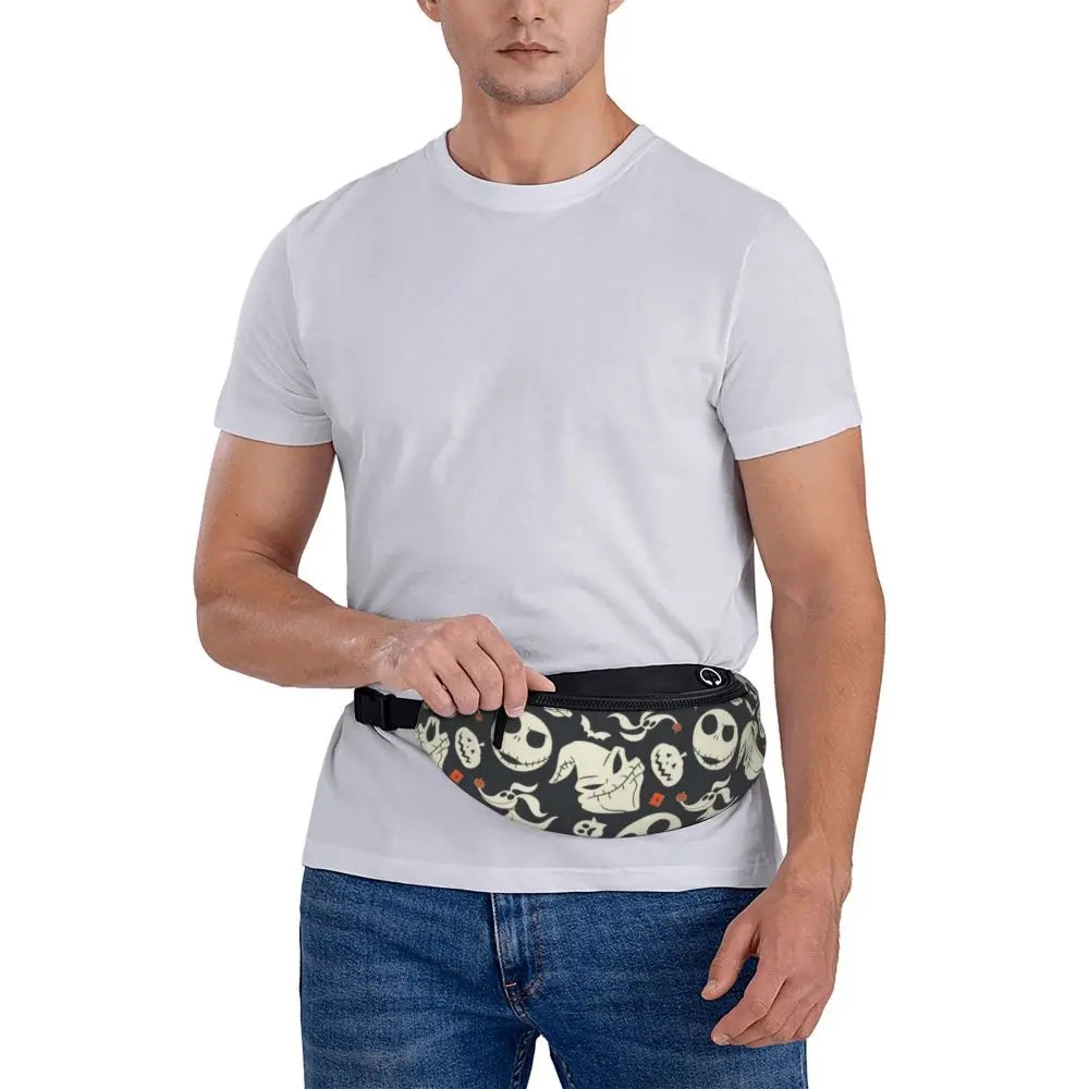 Sac Banane Personnalisé L'Étrange Noël de Monsieur Jack, Sacoche à Bandoulière pour Voyage, Randonnée, Téléphone, Poudres d'Argent