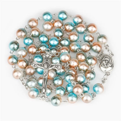 Collier chapelet religieux pour femmes, pendentif croix chrétienne vierge marie jésus, chaînes de perles longues de 8MM, bijoux tendance