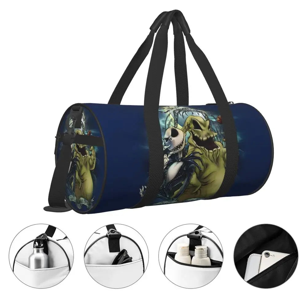Sac fourre-tout de plage personnalisé Jack Skellington pour femmes, squelette vivant, grand compartiment, sacs de voyage pour salle de sport et plage