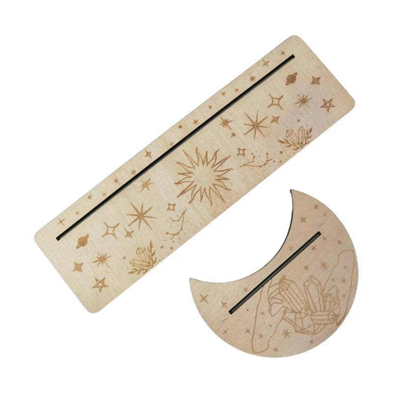 Présentoir de Cartes de Tarot en Bois, Support de Sorcière, Fournitures d'Outils de Décoration, Impression de Lune, Rangement de Cartes, Organiser T1, 2 Pièces/Ensemble