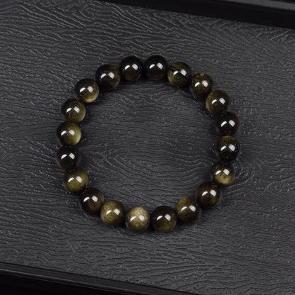 Bracelet de perles en pierre d'obsidienne dorée naturelle pour hommes et femmes, pierre brute d'obsidienne arc-en-ciel légère dorée, perle ronde, bijoux d'énergie naturelle