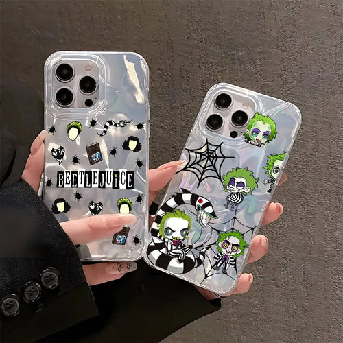 Coque de téléphone Horror B-BeetlejuiceS pour iPhone 16 15 14 13 Plus Pro Max, surface brillante colorée en satin