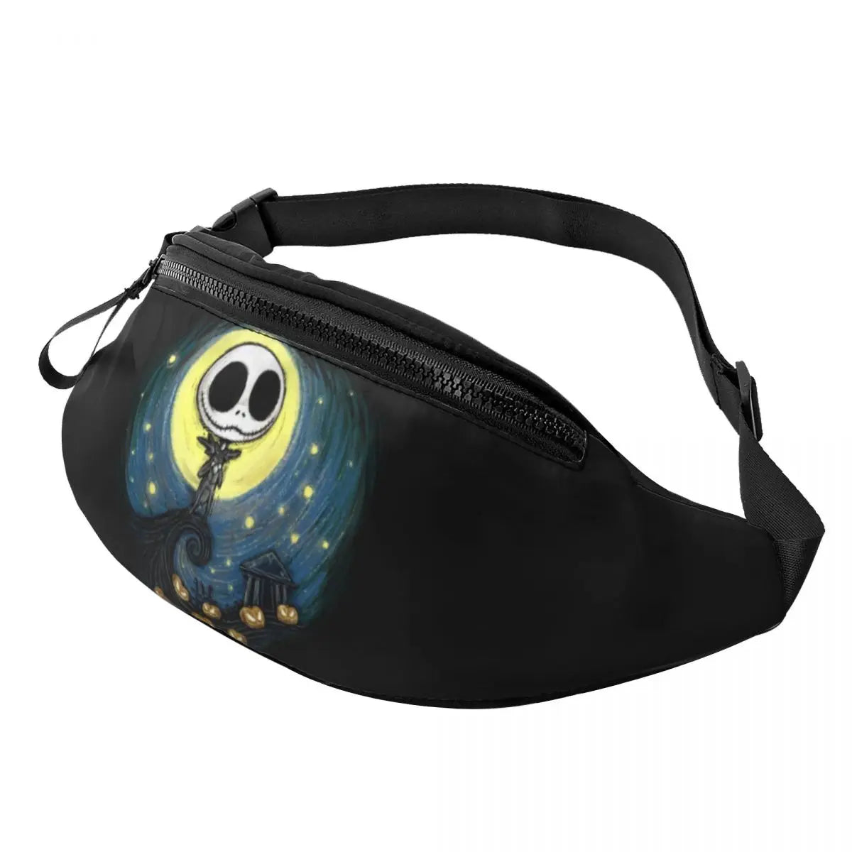 Sac Banane Personnalisé L'Étrange Noël de Monsieur Jack, Sacoche à Bandoulière pour Voyage, Randonnée, Téléphone, Poudres d'Argent