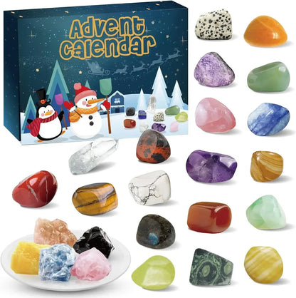 Calendrier de l'avent de noël, boîte de collecte de pierres précieuses en cristal naturel, calendrier de compte à rebours de 24 jours, boîte-cadeau en pierre de cristal pour enfants