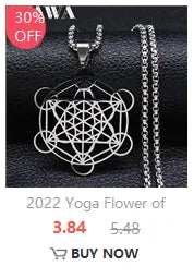 Géométrie sacrée Metatron Cube ange sceau archange collier pour femmes hommes acier inoxydable fleur de vie Lotus bijoux N7961S02