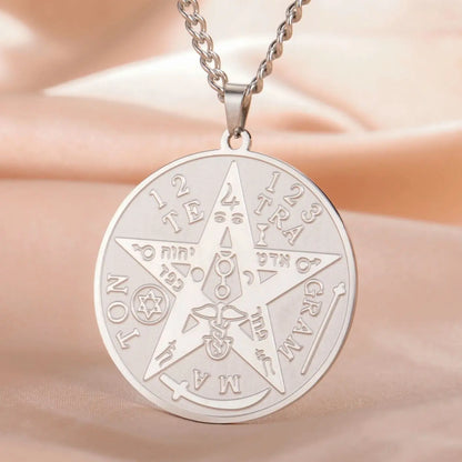 LIKGREAT-Collier pendentif pentagramme, bijoux en acier inoxydable, nom de Dieu, protection du pentacle, amulette porte-bonheur, cadeau