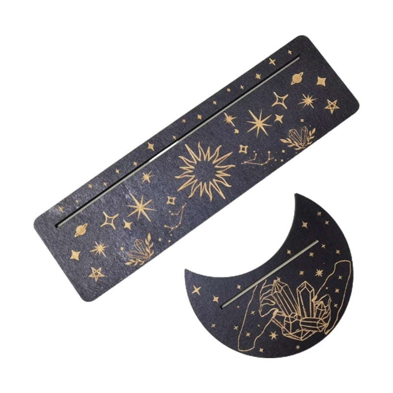 Présentoir de Cartes de Tarot en Bois, Support de Sorcière, Fournitures d'Outils de Décoration, Impression de Lune, Rangement de Cartes, Organiser T1, 2 Pièces/Ensemble