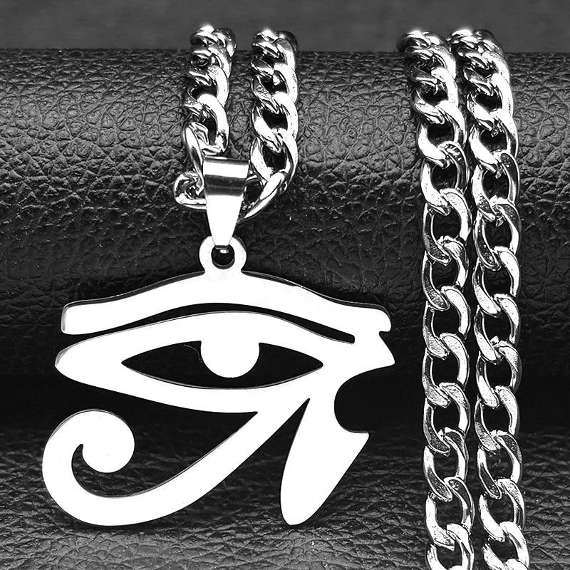 Oeil de Ra Horus yeux égyptiens pendentif colliers pour hommes en acier inoxydable amulette symbole Hip Hop pistolet noir chaîne collier bijoux