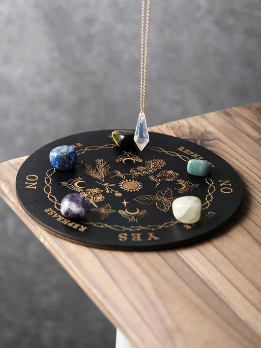 Planche à pendule en bois avec lune, étoile, Divination, énergie sculptée, planche de méditation de guérison, ornements, autel métaphysique