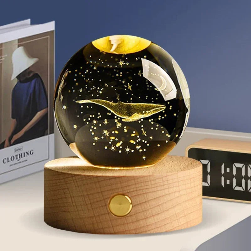 Décoration artisanale en verre 3D, 12 Constellations, boule de cristal gravée au Laser, système solaire d'anniversaire, cadeau, Base en bois, décor de bureau pour la maison