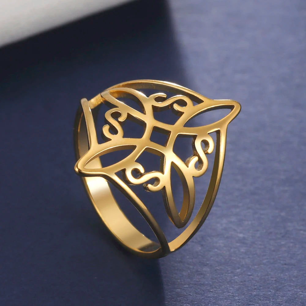 LIKGREAT bague noeud de sorcière pour femmes hommes creux en acier inoxydable bagues celtique Vintage amulette Protection Couple bijoux cadeaux