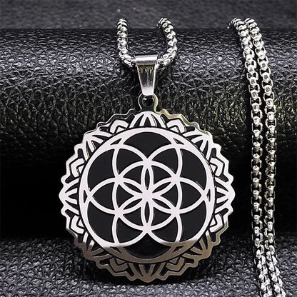 Géométrie sacrée Metatron Cube ange sceau archange collier pour femmes hommes acier inoxydable fleur de vie Lotus bijoux N7961S02