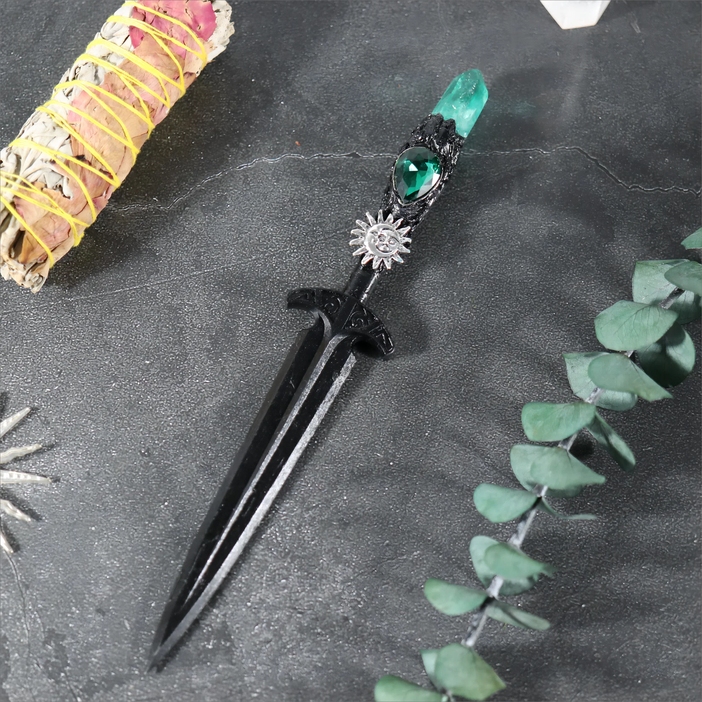 Épée en métal 88-96g, accessoires pour cheveux d'autel de sorcière en cristal, bâton de magicien, énergie païenne, Cosplay elfe gothique, baguette magique foncée, cadeaux de sorcière