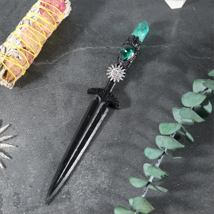 Épée en métal 88-96g, accessoires pour cheveux d'autel de sorcière en cristal, bâton de magicien, énergie païenne, Cosplay elfe gothique, baguette magique foncée, cadeaux de sorcière