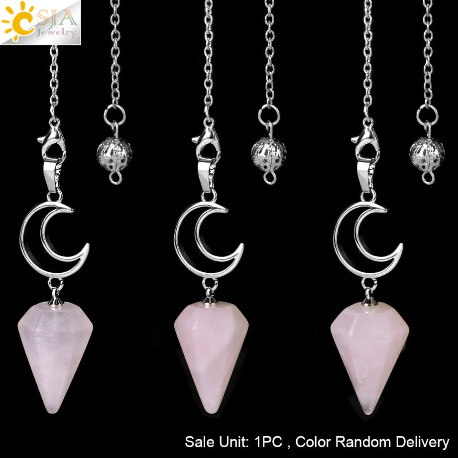 Pendule en cristal spirituel pour Divination, ésotérisme, lune de guérison, pendentif cône en pierre naturelle, Quartz rose, radiesthésie S9