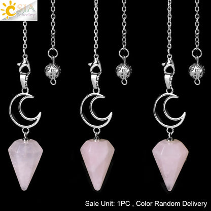 Pendule en cristal spirituel pour Divination, ésotérisme, lune de guérison, pendentif cône en pierre naturelle, Quartz rose, radiesthésie S9