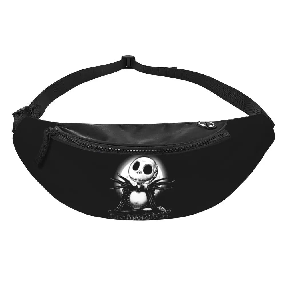 Sac Banane Personnalisé L'Étrange Noël de Monsieur Jack, Sacoche à Bandoulière pour Voyage, Randonnée, Téléphone, Poudres d'Argent