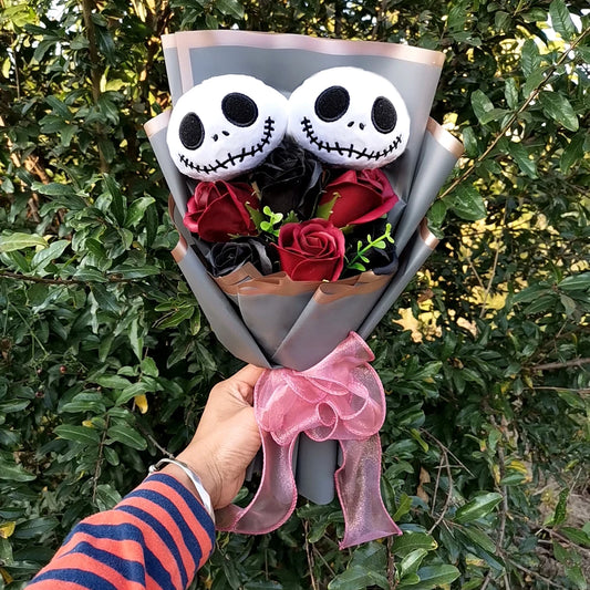 Bouquet en peluche Jack Skellington pour Halloween, jouets avec savon, Rose, fleur, crâne de terreur, fantôme, cadeaux de noël/saint-valentin