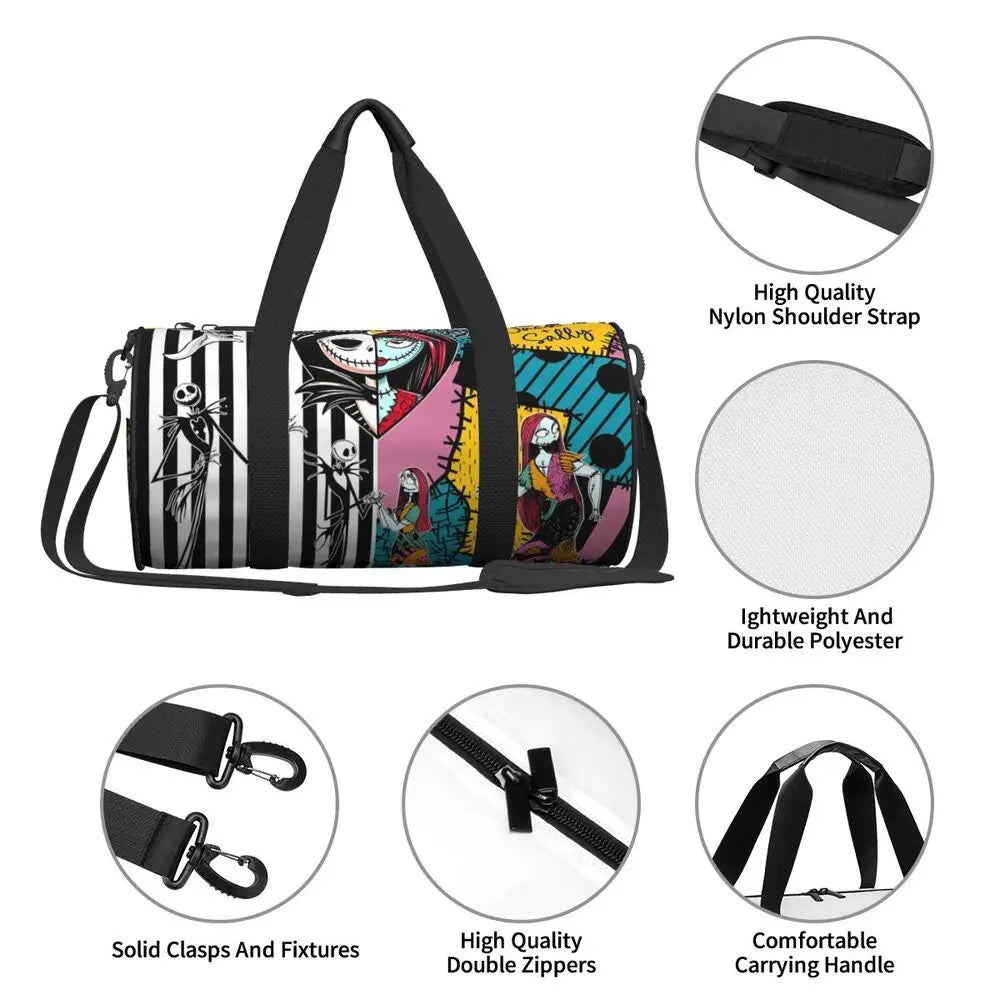 Sac fourre-tout de plage personnalisé Jack Skellington pour femmes, squelette vivant, grand compartiment, sacs de voyage pour salle de sport et plage