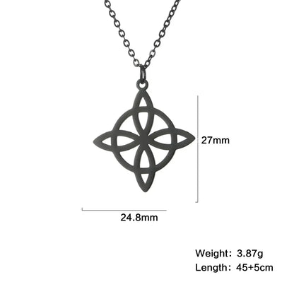 Skyrim Metatron Cube Collier pendentif noeud de sorcière Double amulette Protection Colliers en acier inoxydable Bijoux de sorcellerie vintage