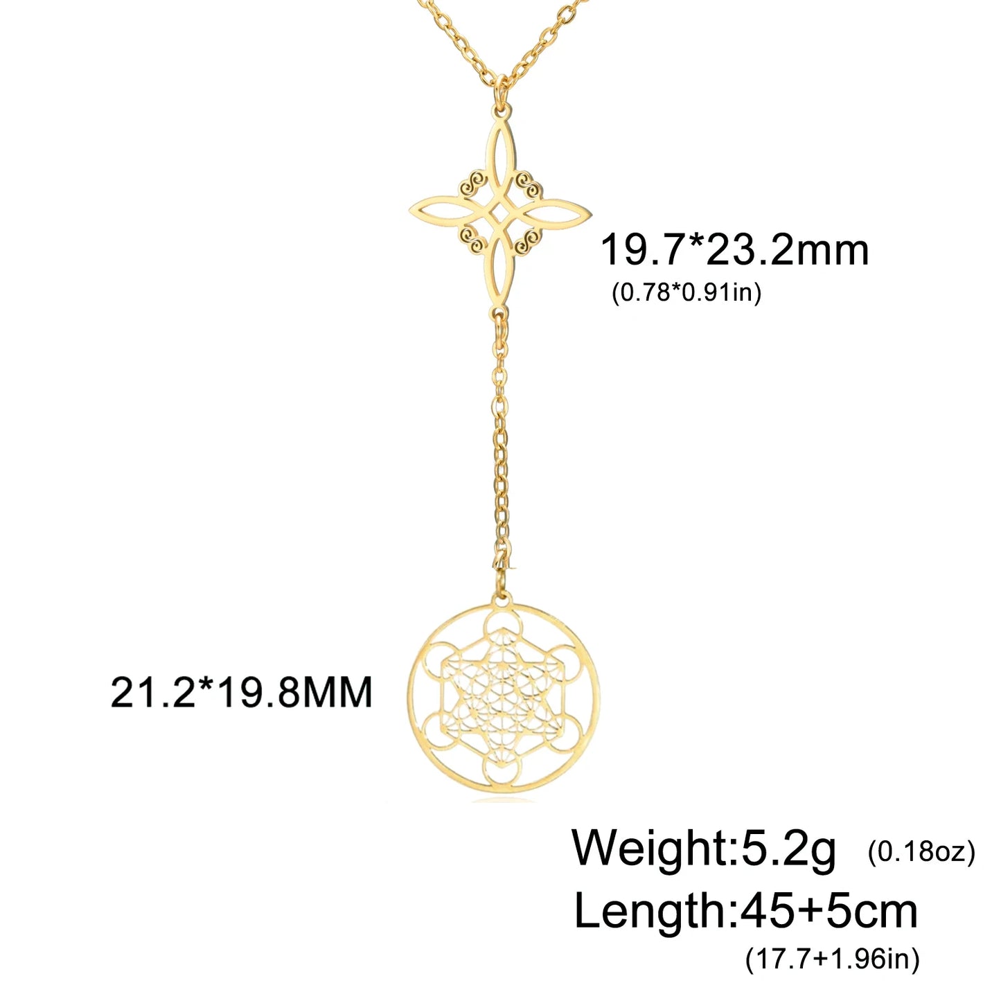 Skyrim Metatron Cube Collier pendentif noeud de sorcière Double amulette Protection Colliers en acier inoxydable Bijoux de sorcellerie vintage