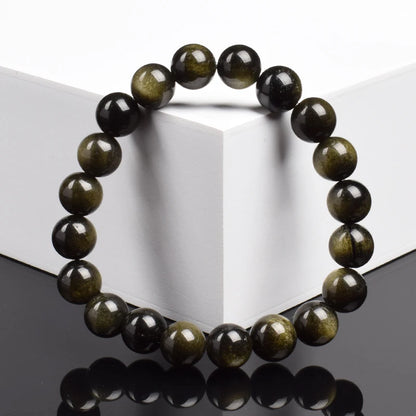 Bracelet de perles en pierre d'obsidienne dorée naturelle pour hommes et femmes, pierre brute d'obsidienne arc-en-ciel légère dorée, perle ronde, bijoux d'énergie naturelle