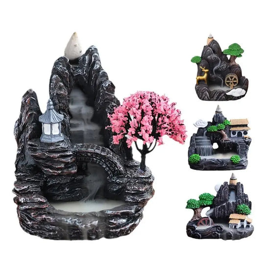 Porte-brûleur d'encens cascade, support de bâton de rivière de montagnes, cônes d'encens à reflux d'arôme bouddhiste pour décoration de maison, de bureau et de maison