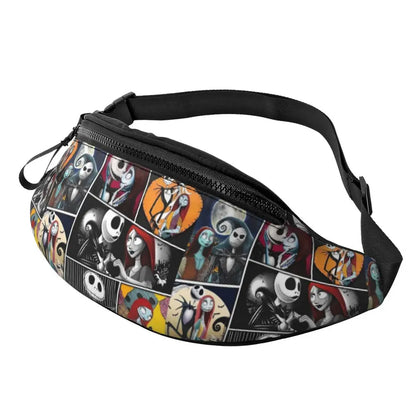 Sac Banane Personnalisé L'Étrange Noël de Monsieur Jack, Sacoche à Bandoulière pour Voyage, Randonnée, Téléphone, Poudres d'Argent
