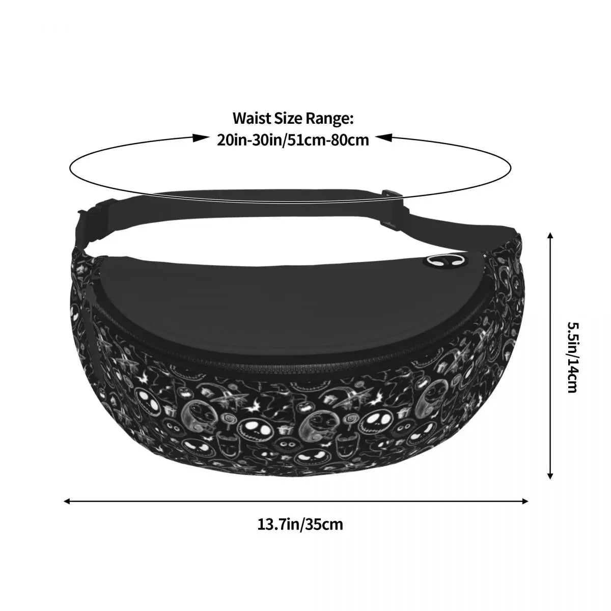 Sac Banane Personnalisé L'Étrange Noël de Monsieur Jack, Sacoche à Bandoulière pour Voyage, Randonnée, Téléphone, Poudres d'Argent