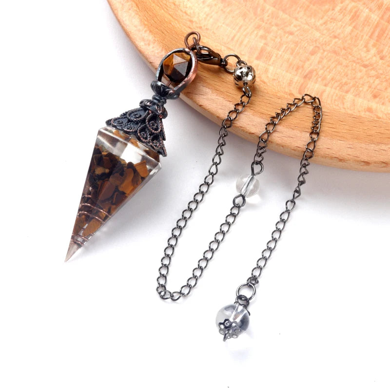 Pendentif pendule esprit pierre naturelle, chaîne en treillis, énergie porte-bonheur, résine Reiki mystérieuse pour la fabrication de bijoux, accessoires colliers