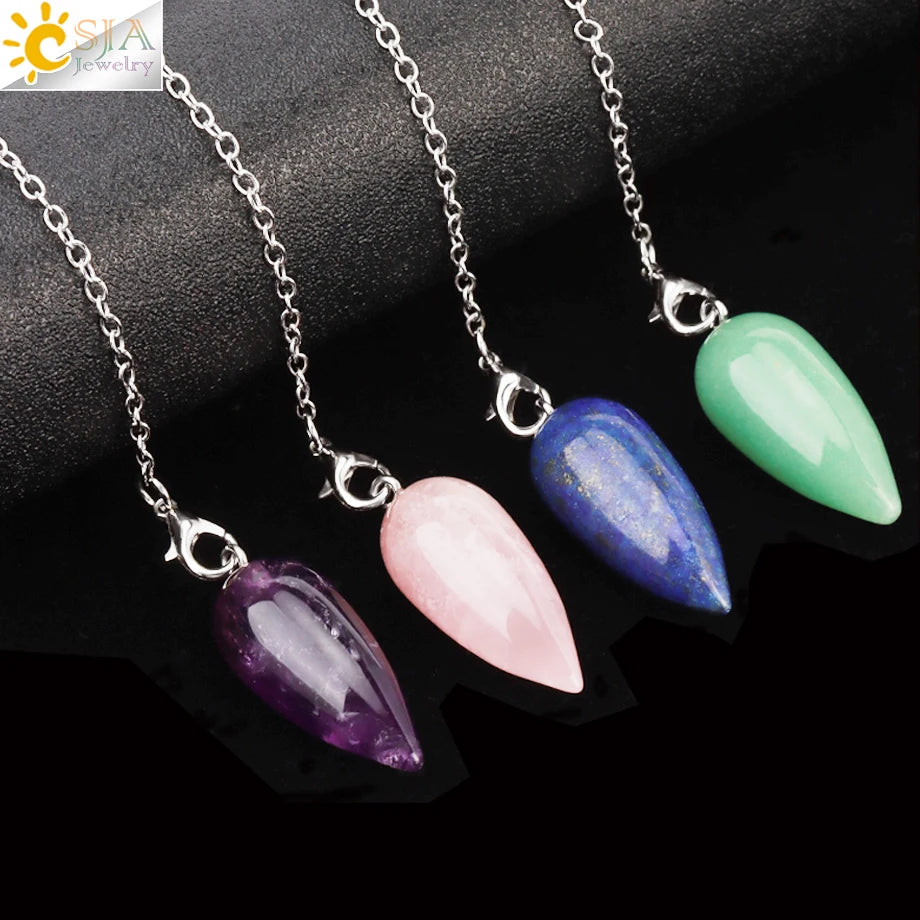 Pendule en Pierre Naturelle, Pendentif en Clip Turquoise, Goutte d'Eau de Guérison, Synchronisation, Radiesthésie, Reiki, T041
