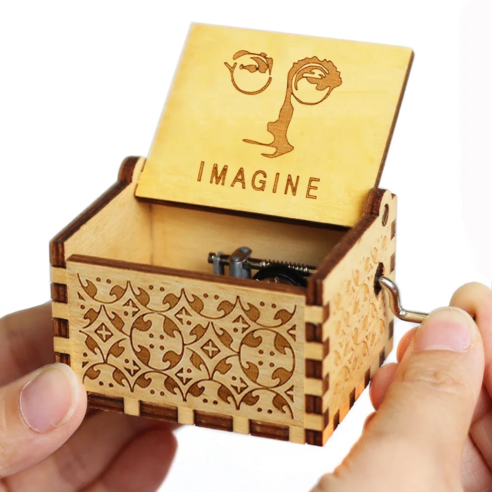 Boîte à musique en bois sculpté antique, manivelle, joyeux Halloween, vous êtes ma Dominique, décor d'Halloween, Noël, cadeau d'anniversaire