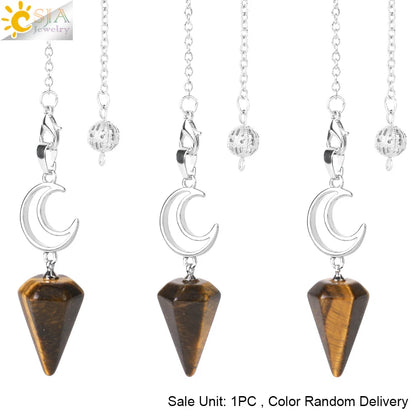 Pendule en cristal spirituel pour Divination, ésotérisme, lune de guérison, pendentif cône en pierre naturelle, Quartz rose, radiesthésie S9