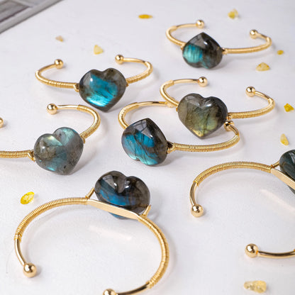 Pierre précieuse en cristal naturel, Labradorite Aura, cœur d'amour, doré, argenté, réglable, pierre énergétique, artisanat, décoration, cadeau, 1 pièce