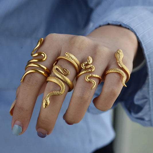 Bagues serpent en acier inoxydable plaqué or 316L pour femmes et hommes, anneau ouvert et réglable, bijoux esthétiques gothiques Vintage