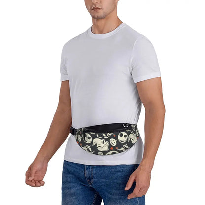 Sac Banane Personnalisé L'Étrange Noël de Monsieur Jack, Sacoche à Bandoulière pour Voyage, Randonnée, Téléphone, Poudres d'Argent