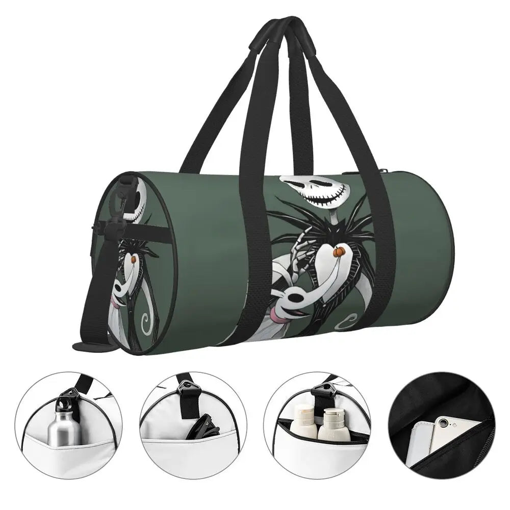 Sac fourre-tout de plage personnalisé Jack Skellington pour femmes, squelette vivant, grand compartiment, sacs de voyage pour salle de sport et plage