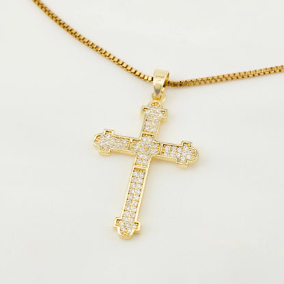 Pendentif croix en zircon incrusté de 1 coquille de perle pour femmes, style sexy, collier en acier inoxydable plaqué or 18 carats