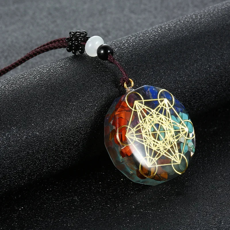 Rétro coloré puces naturel Turquoise améthyste pierre Chakra Orgone énergie pendule amulette Reiki guérison pendentif collier