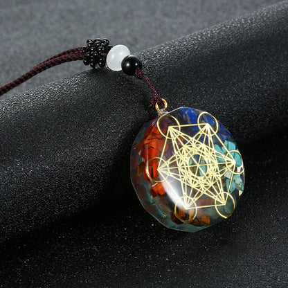 Rétro coloré puces naturel Turquoise améthyste pierre Chakra Orgone énergie pendule amulette Reiki guérison pendentif collier