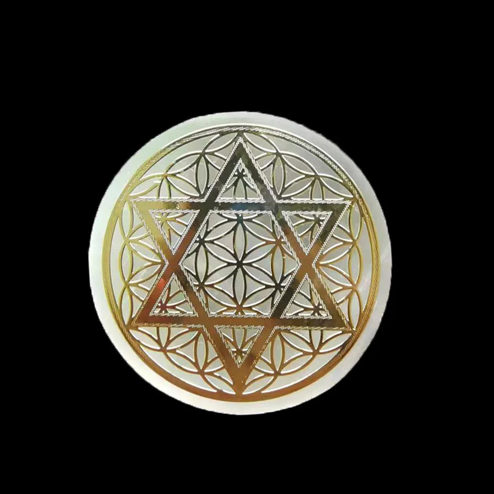 Dalles en tranches de sélénite en cristal naturel, 6CM, gypse blanc, 7 Chakras, fleur de vie, plaque de chargement, Yoga, méditation, guérison Fengshui