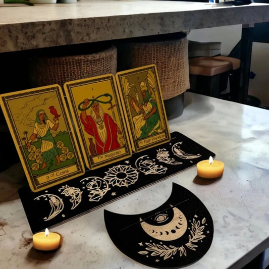 Présentoir de Cartes de Tarot en Bois, Support de Sorcière, Fournitures d'Outils de Décoration, Impression de Lune, Rangement de Cartes, Organiser T1, 2 Pièces/Ensemble