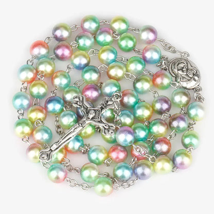 Collier chapelet religieux pour femmes, pendentif croix chrétienne vierge marie jésus, chaînes de perles longues de 8MM, bijoux tendance